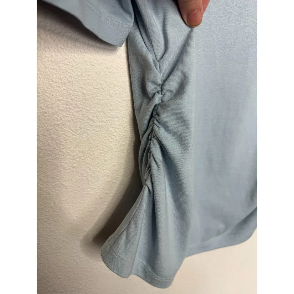 Madewell XXS Side Cinch Puff Sleeve Tee Feather Blue Cotton Slim Fit NWT